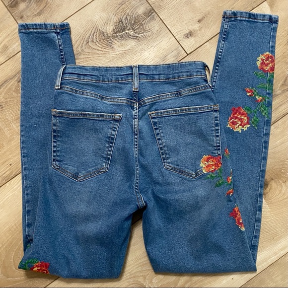 New TopShop Moto Jamie Embroidered Floral High Rise Denim Skinny Jeans 28 - Picture 5 of 6